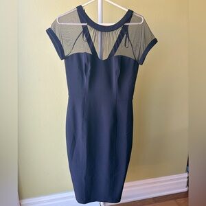 Maggy London Navy Dress with Sheer Mesh Detail